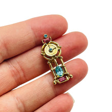 Load image into Gallery viewer, Vintage gold tone rhinestone small clock designer brooch
