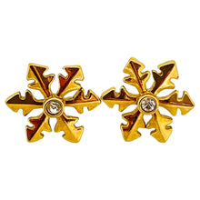 Load image into Gallery viewer, Vintage gold tone rhinestone snowflake post earrings
