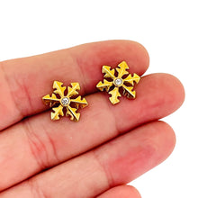 Load image into Gallery viewer, Vintage gold tone rhinestone snowflake post earrings
