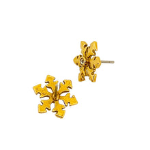 Load image into Gallery viewer, Vintage gold tone rhinestone snowflake post earrings

