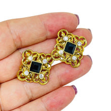 Load image into Gallery viewer, Vintage gold tone rhinestones 80's designer clip on earrings
