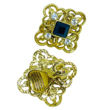 Load image into Gallery viewer, Vintage gold tone rhinestones 80's designer clip on earrings
