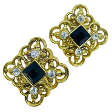 Load image into Gallery viewer, Vintage gold tone rhinestones 80's designer clip on earrings
