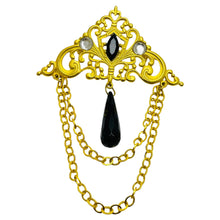Load image into Gallery viewer, Vintage gold tone rhinestones dangle designer brooch
