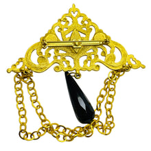 Load image into Gallery viewer, Vintage gold tone rhinestones dangle designer brooch
