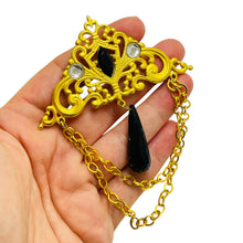 Load image into Gallery viewer, Vintage gold tone rhinestones dangle designer brooch
