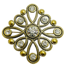 Load image into Gallery viewer, Vintage gold tone rhinestones designer brooch
