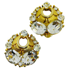 Load image into Gallery viewer, Vintage gold tone rhinestones designer clip on earrings
