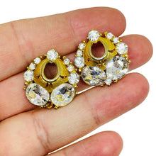 Load image into Gallery viewer, Vintage gold tone rhinestones designer clip on earrings

