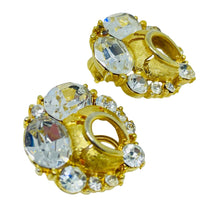 Load image into Gallery viewer, Vintage gold tone rhinestones designer clip on earrings
