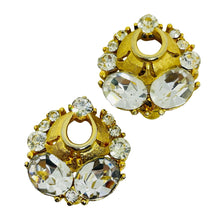 Load image into Gallery viewer, Vintage gold tone rhinestones designer clip on earrings
