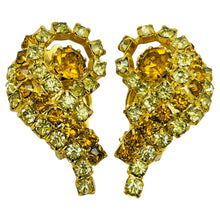 Load image into Gallery viewer, Vintage gold tone rhinestones designer clip on earrings

