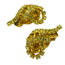 Load image into Gallery viewer, Vintage gold tone rhinestones designer clip on earrings
