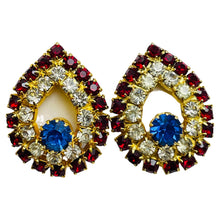 Load image into Gallery viewer, Vintage gold tone rhinestones designer clip on earrings
