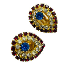 Load image into Gallery viewer, Vintage gold tone rhinestones designer clip on earrings
