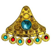 Load image into Gallery viewer, Vintage gold tone rhinestones etruscan dangle designer brooch
