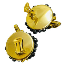 Load image into Gallery viewer, Vintage gold tone rhinestones glass beads designer runway clip on earrings
