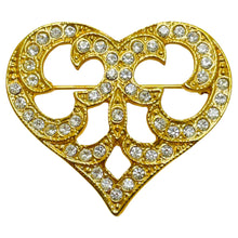 Load image into Gallery viewer, Vintage gold tone rhinestones heart designer brooch
