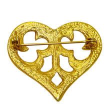 Load image into Gallery viewer, Vintage gold tone rhinestones heart designer brooch
