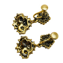 Load image into Gallery viewer, Vintage gold tone rhinestones pearls dangle designer screw back earrings
