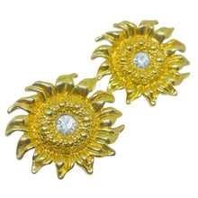 Load image into Gallery viewer, Vintage gold tone rhinestones sunflower designer 80's post earrings

