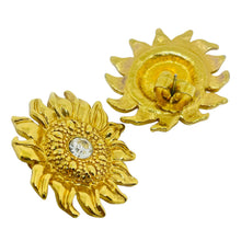 Load image into Gallery viewer, Vintage gold tone rhinestones sunflower designer 80's post earrings
