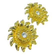 Load image into Gallery viewer, Vintage gold tone rhinestones sunflower designer 80's post earrings

