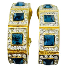 Load image into Gallery viewer, Vintage gold tone royal sapphire glass designer clip earrings

