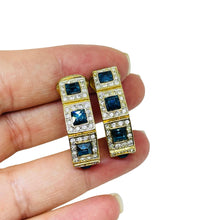 Load image into Gallery viewer, Vintage gold tone royal sapphire glass designer clip earrings
