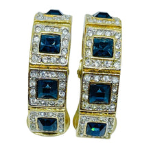 Load image into Gallery viewer, Vintage gold tone royal sapphire glass designer clip earrings
