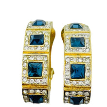 Load image into Gallery viewer, Vintage gold tone royal sapphire glass designer clip earrings

