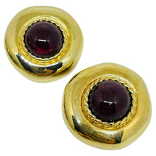 Load image into Gallery viewer, Vintage gold tone ruby red glass massive designer clip on earrings
