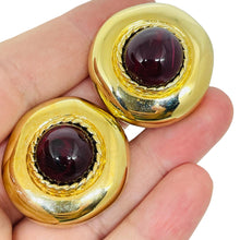 Load image into Gallery viewer, Vintage gold tone ruby red glass massive designer clip on earrings
