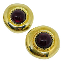 Load image into Gallery viewer, Vintage gold tone ruby red glass massive designer clip on earrings
