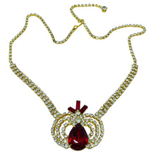 Load image into Gallery viewer, Vintage gold tone ruby red rhinestones designer necklace
