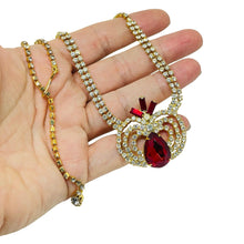 Load image into Gallery viewer, Vintage gold tone ruby red rhinestones designer necklace
