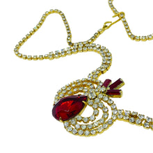 Load image into Gallery viewer, Vintage gold tone ruby red rhinestones designer necklace
