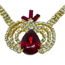 Load image into Gallery viewer, Vintage gold tone ruby red rhinestones designer necklace
