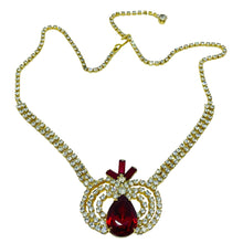 Load image into Gallery viewer, Vintage gold tone ruby red rhinestones designer necklace
