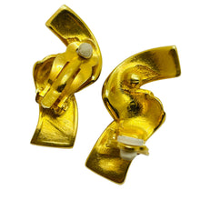 Load image into Gallery viewer, Vintage gold tone ruby red rhinestones designer runway clip on earrings
