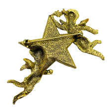 Load image into Gallery viewer, Vintage gold tone sapphire blue rhinestones cherub angels starr designer brooch
