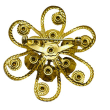 Load image into Gallery viewer, Vintage gold tone sapphire blue rhinestones flower designer brooch

