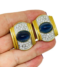 Load image into Gallery viewer, Vintage gold tone sapphire glass jewel mogul designer clip on earrings
