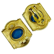 Load image into Gallery viewer, Vintage gold tone sapphire glass jewel mogul designer clip on earrings
