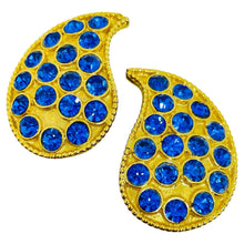 Load image into Gallery viewer, Vintage gold tone sapphire glass jewel mogul designer clip on earrings
