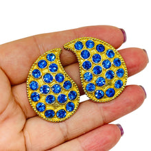 Load image into Gallery viewer, Vintage gold tone sapphire glass jewel mogul designer clip on earrings
