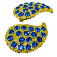 Load image into Gallery viewer, Vintage gold tone sapphire glass jewel mogul designer clip on earrings
