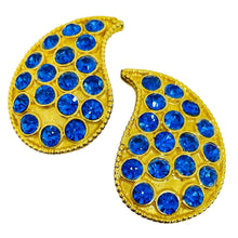 Load image into Gallery viewer, Vintage gold tone sapphire glass jewel mogul designer clip on earrings
