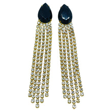 Load image into Gallery viewer, Vintage gold tone sapphire glass waterfall designer earrings
