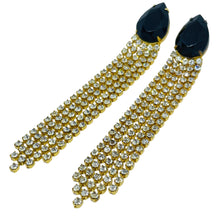 Load image into Gallery viewer, Vintage gold tone sapphire glass waterfall designer earrings
